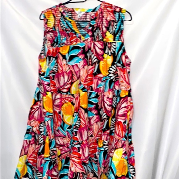 Crown & Ivy Multicolor LINEN COTTON BLEND DRESS POCKETS WO SIZE PETITE LARGE EUC - Picture 1 of 11
